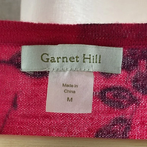 Women's Garnet Hill Pink & Black Cardigan with Rose Detail & 3/4 sleeve, size M - Picture 3 of 8